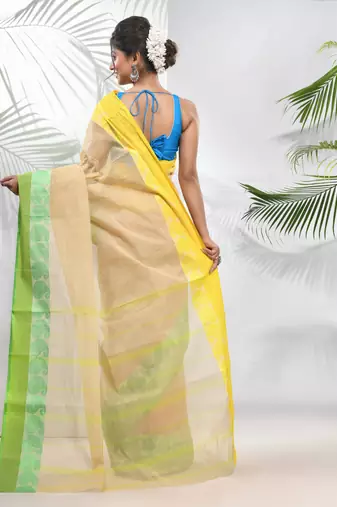 Beige Pure Cotton Taant Saree With Woven Designs Without Blouse