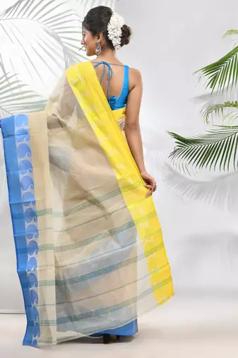 Cream Pure Cotton Taant Saree With Woven Designs Without Blouse
