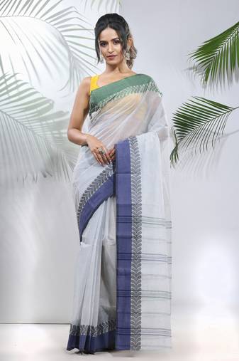Off White Pure Cotton Taant Saree With Woven Designs Without Blouse