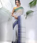 Off White Pure Cotton Taant Saree With Woven Designs Without Blouse