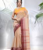 Beige Pure Cotton Taant Saree With Woven Designs Without Blouse