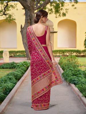  Pink Vichitra Silk Heavy Embroidery designer saree and blouse for women  2