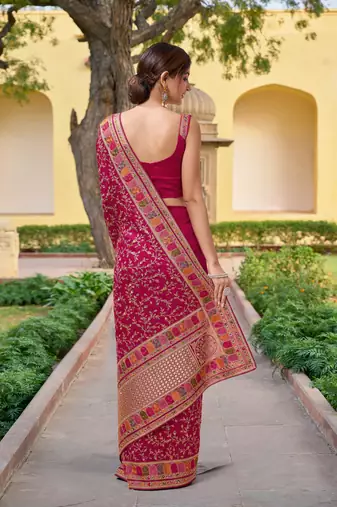 Trendmalls  Pink Vichitra Silk Heavy Embroidery designer saree and blouse for women 