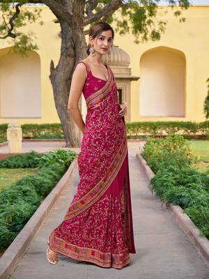  Pink Vichitra Silk Heavy Embroidery designer saree and blouse for women  3