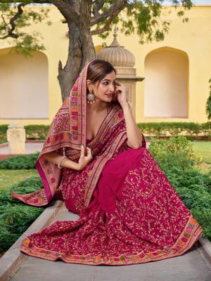  Pink Vichitra Silk Heavy Embroidery designer saree and blouse for women  4