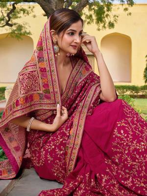  Pink Vichitra Silk Heavy Embroidery designer saree and blouse for women  5