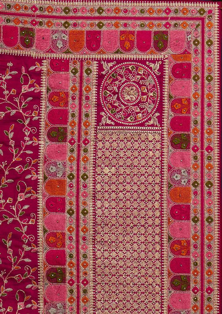  Pink Vichitra Silk Heavy Embroidery designer saree and blouse for women 