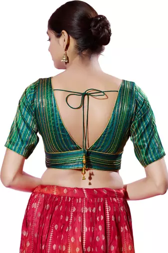 Padded Brocade V-Neck  Blouse