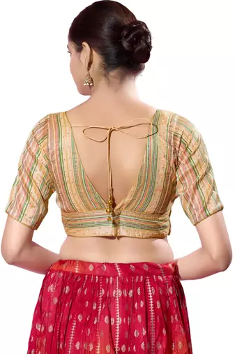 Padded Brocade V-Neck  Blouse