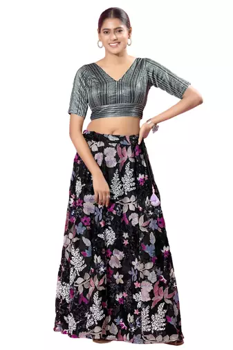 Padded Brocade V-Neck  Blouse