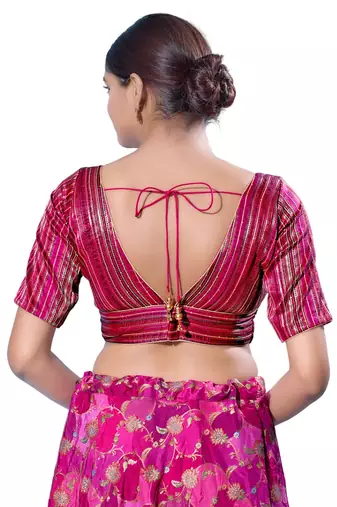 Padded Brocade V-Neck  Blouse