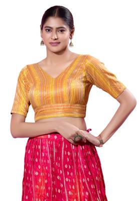 Padded Brocade V-Neck  Blouse 1