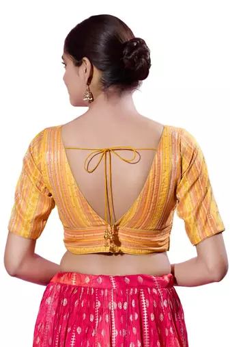 Padded Brocade V-Neck  Blouse