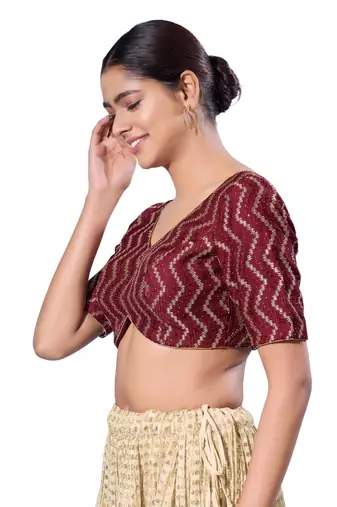 Padded Silk V-Neck  Blouse