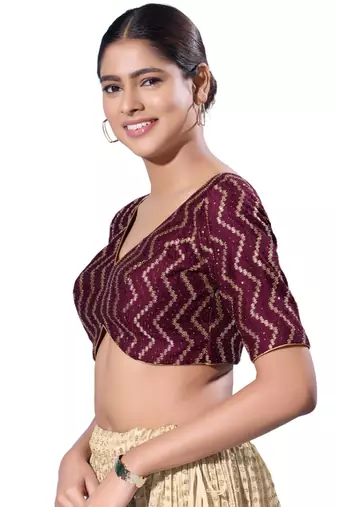 Padded Silk V-Neck  Blouse