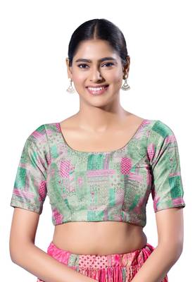 Padded Silk Round Neck  Blouse 1