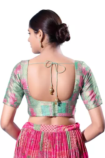 Padded Silk Round Neck  Blouse