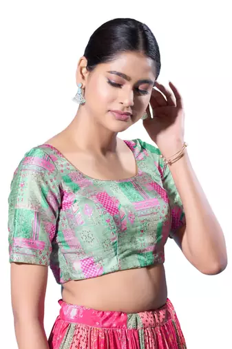 Padded Silk Round Neck  Blouse
