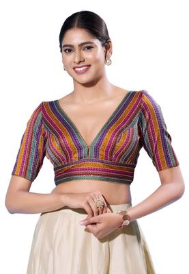 Padded Brocade V-Neck  Blouse 1