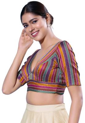 Padded Brocade V-Neck  Blouse 3