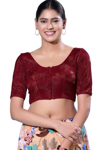 Padded Shimmer Round Neck  Blouse