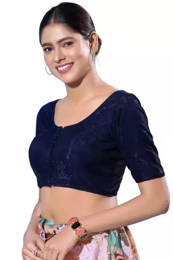 Padded Shimmer Round Neck  Blouse
