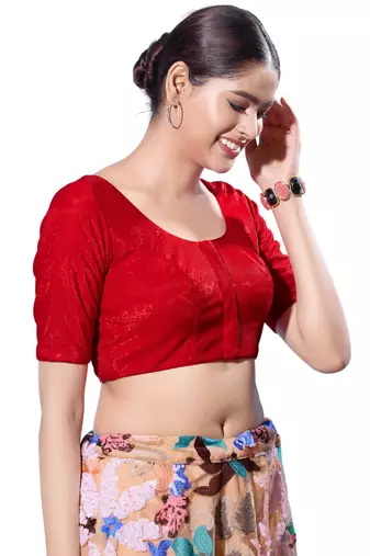 Padded Shimmer Round Neck  Blouse