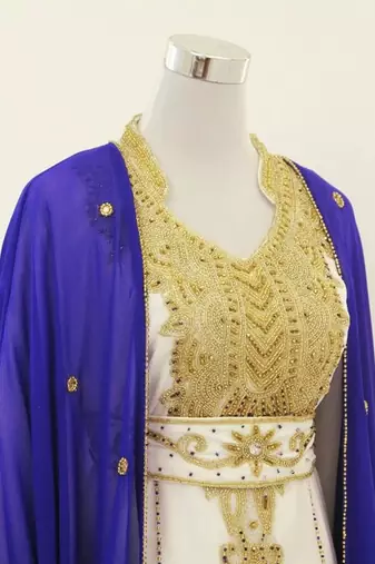 Navy-blue & White Handcrafted Zari work Stitched Dress Georgette Kaftan Party Wear Wedding Dresses