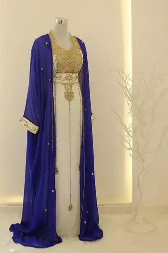 Navy-blue & White Handcrafted Zari work Stitched Dress Georgette Kaftan Party Wear Wedding Dresses