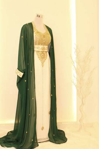 Green & White Handcrafted Zari work Stitched Dress Georgette Kaftan Party Wear Wedding Dresses