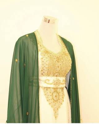 Green & White Handcrafted Zari work Stitched Dress Georgette Kaftan Party Wear Wedding Dresses 2
