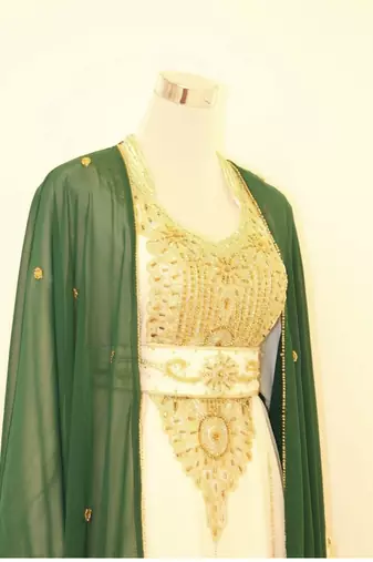 Green & White Handcrafted Zari work Stitched Dress Georgette Kaftan Party Wear Wedding Dresses