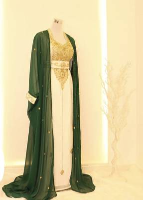 Green & White Handcrafted Zari work Stitched Dress Georgette Kaftan Party Wear Wedding Dresses 3
