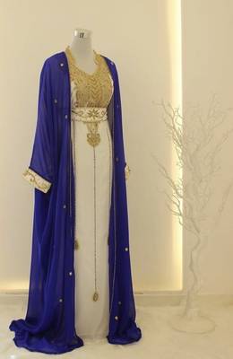 Royal-blue & White Handcrafted Zari work Stitched Dress Georgette Kaftan Party Wear Wedding Dresses 1