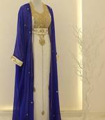 Royal-blue & White Handcrafted Zari work Stitched Dress Georgette Kaftan Party Wear Wedding Dresses