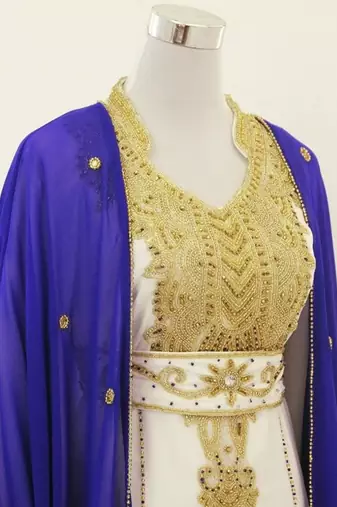 Royal-blue & White Handcrafted Zari work Stitched Dress Georgette Kaftan Party Wear Wedding Dresses
