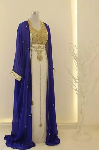 Royal-blue & White Handcrafted Zari work Stitched Dress Georgette Kaftan Party Wear Wedding Dresses