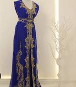 Royal-blue & White Handcrafted Zari work Stitched Dress Georgette Kaftan Party Wear Wedding Dresses