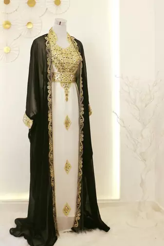 Black & White Handcrafted Zari work Stitched Dress Georgette Kaftan Party Wear Wedding Dresses