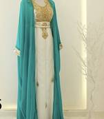 Sky-blue & White Handcrafted Zari work Stitched Dress Georgette Kaftan Party Wear Wedding Dresses