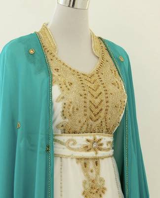 Sky-blue & White Handcrafted Zari work Stitched Dress Georgette Kaftan Party Wear Wedding Dresses 2