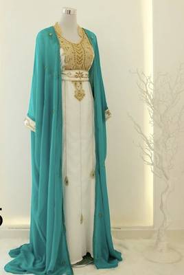 Sky-blue & White Handcrafted Zari work Stitched Dress Georgette Kaftan Party Wear Wedding Dresses 3
