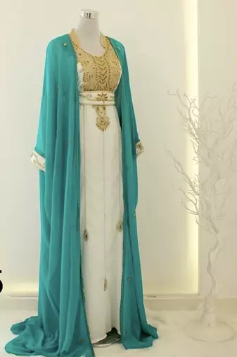 Sky-blue & White Handcrafted Zari work Stitched Dress Georgette Kaftan Party Wear Wedding Dresses