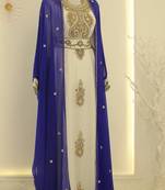 Royal-blue & White Handcrafted Zari work Stitched Dress Georgette Kaftan Party Wear Wedding Dresses