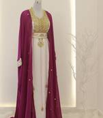 Peach & White Handcrafted Zari work Stitched Dress Georgette Kaftan Party Wear Wedding Dresses