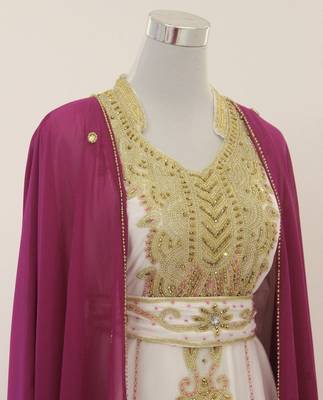 Peach & White Handcrafted Zari work Stitched Dress Georgette Kaftan Party Wear Wedding Dresses 2
