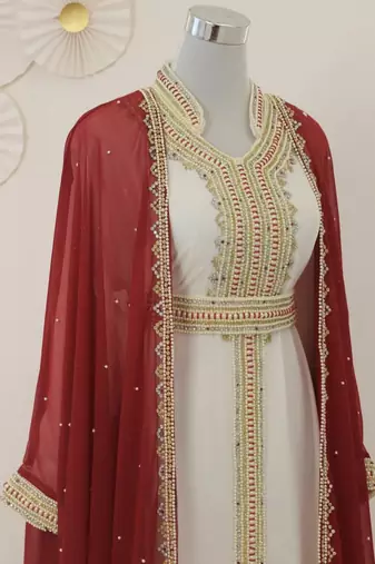 Maroon and White Nikaah Kaftan for Women