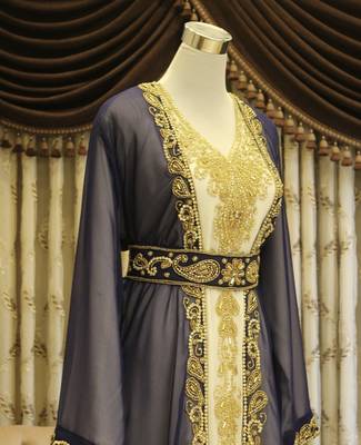 Navy-blue & White Handcrafted Zari work Stitched Dress Georgette Kaftan Party Wear Wedding Dresses 1