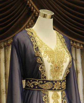 Navy-blue & White Handcrafted Zari work Stitched Dress Georgette Kaftan Party Wear Wedding Dresses 2