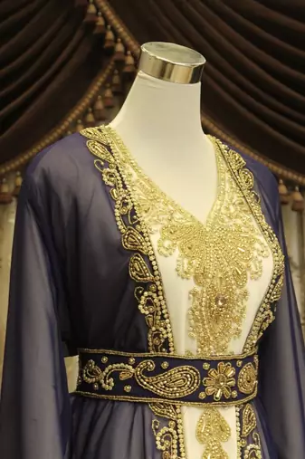 Navy-blue & White Handcrafted Zari work Stitched Dress Georgette Kaftan Party Wear Wedding Dresses